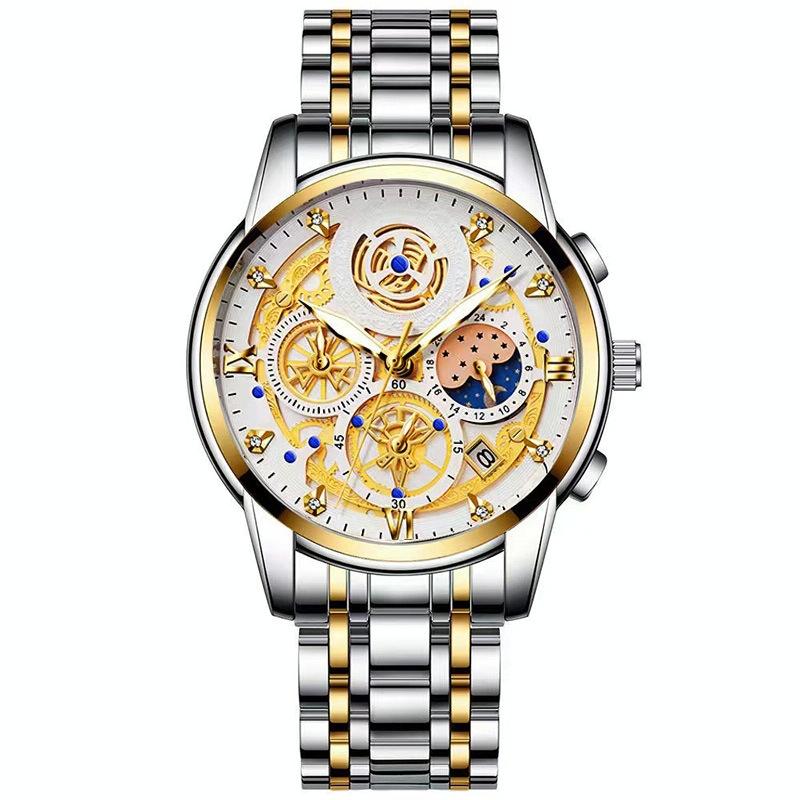 Waterproof Luminous Quartz Watch with Multifunctional Design - Inter-Gold Gold Surface