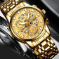 Waterproof Luminous Men Quartz Watch - Hollow Design - Gold And Gold Surface