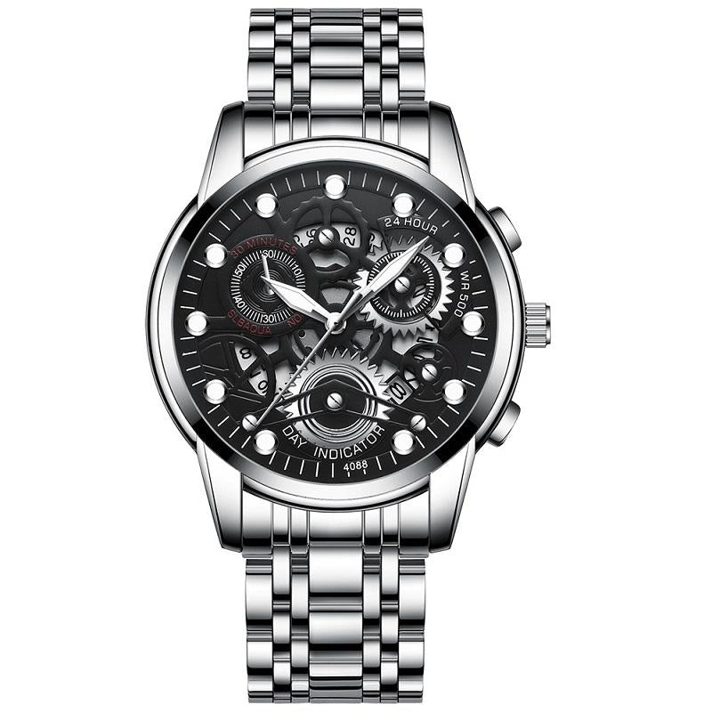 Waterproof Luminous Men Quartz Watch - Hollow Design - Gold And Gold Surface