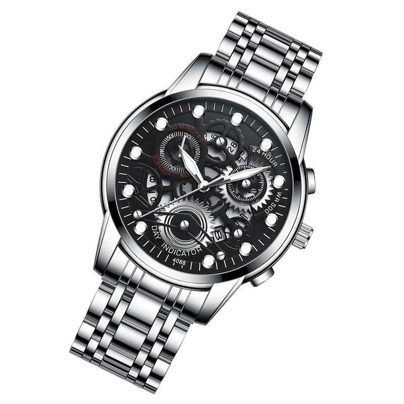 Waterproof Luminous Men Quartz Watch - Hollow Design - Gold And Gold Surface