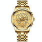Waterproof Luminous Men Quartz Watch - Hollow Design - Gold And Gold Surface