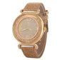 Gold Rhinestone Quartz Watch with Pu Leather Strap for Women - Gold