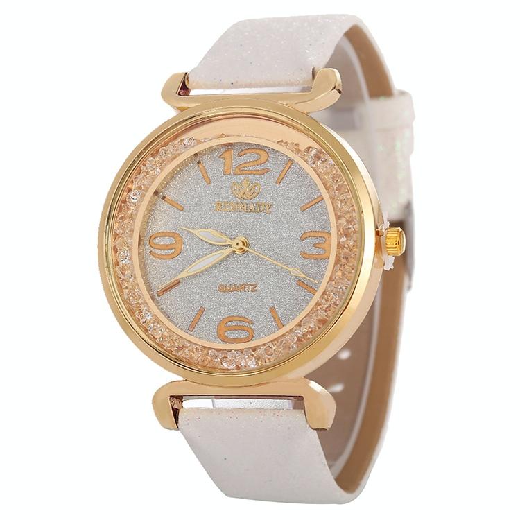 Gold Rhinestone Quartz Watch with Pu Leather Strap for Women - Gold