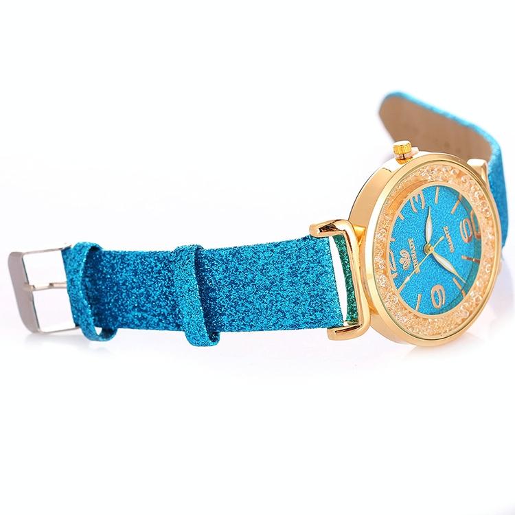 Gold Rhinestone Quartz Watch with Pu Leather Strap for Women - Gold