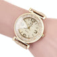 Gold Rhinestone Quartz Watch with Pu Leather Strap for Women - Gold