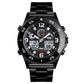 Men Casual Sports Watch with Large Dial and Steel Band - Black-Steel Belt