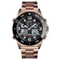 Men Casual Sports Watch with Large Dial and Steel Band - Black-Steel Belt
