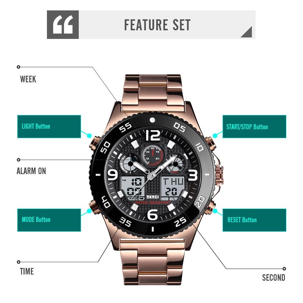 Men Casual Sports Watch with Large Dial and Steel Band - Black-Steel Belt