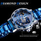 Men Skeleton Diamond Mechanical Watch - Luminous Pointer - Gold Belt Gold Shell Gold Face