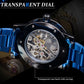 Men Skeleton Diamond Mechanical Watch - Luminous Pointer - Gold Belt Gold Shell Gold Face