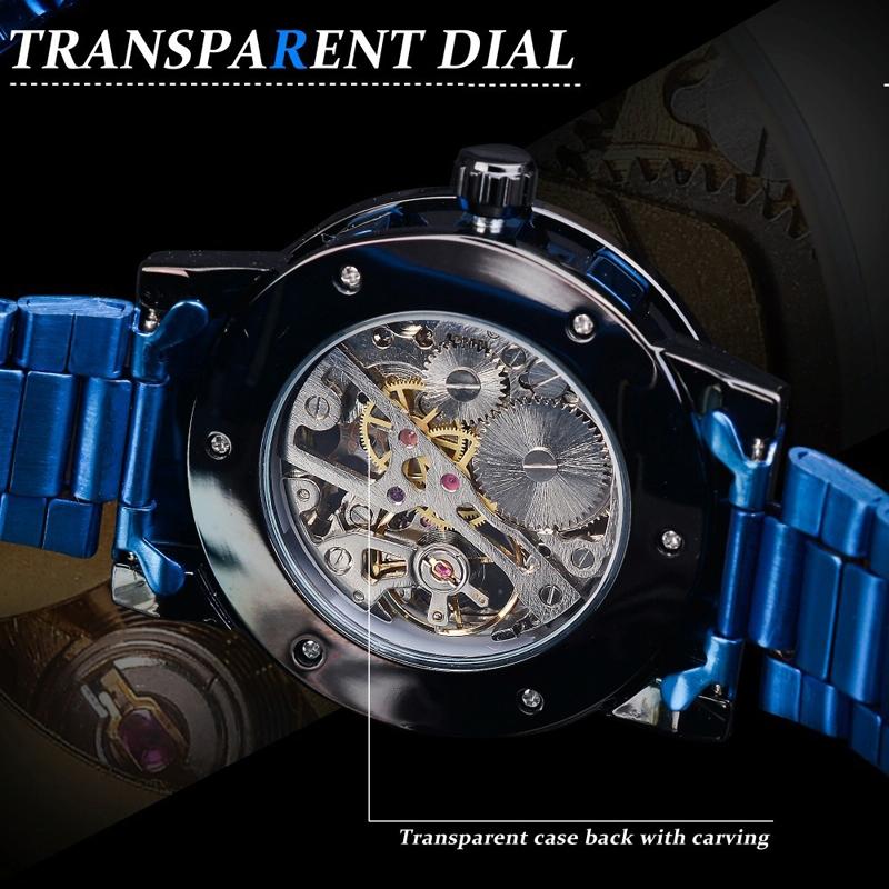 Men Skeleton Diamond Mechanical Watch - Luminous Pointer - Gold Belt Gold Shell Gold Face