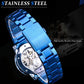 Men Skeleton Diamond Mechanical Watch - Luminous Pointer - Gold Belt Gold Shell Gold Face