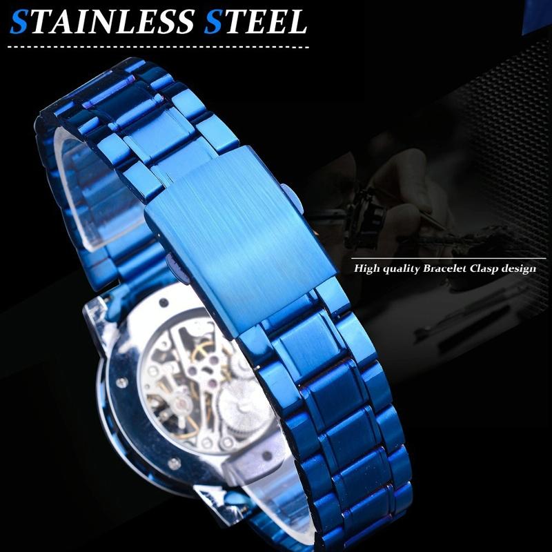Men Skeleton Diamond Mechanical Watch - Luminous Pointer - Gold Belt Gold Shell Gold Face