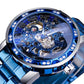 Men Skeleton Diamond Mechanical Watch - Luminous Pointer - Gold Belt Gold Shell Gold Face
