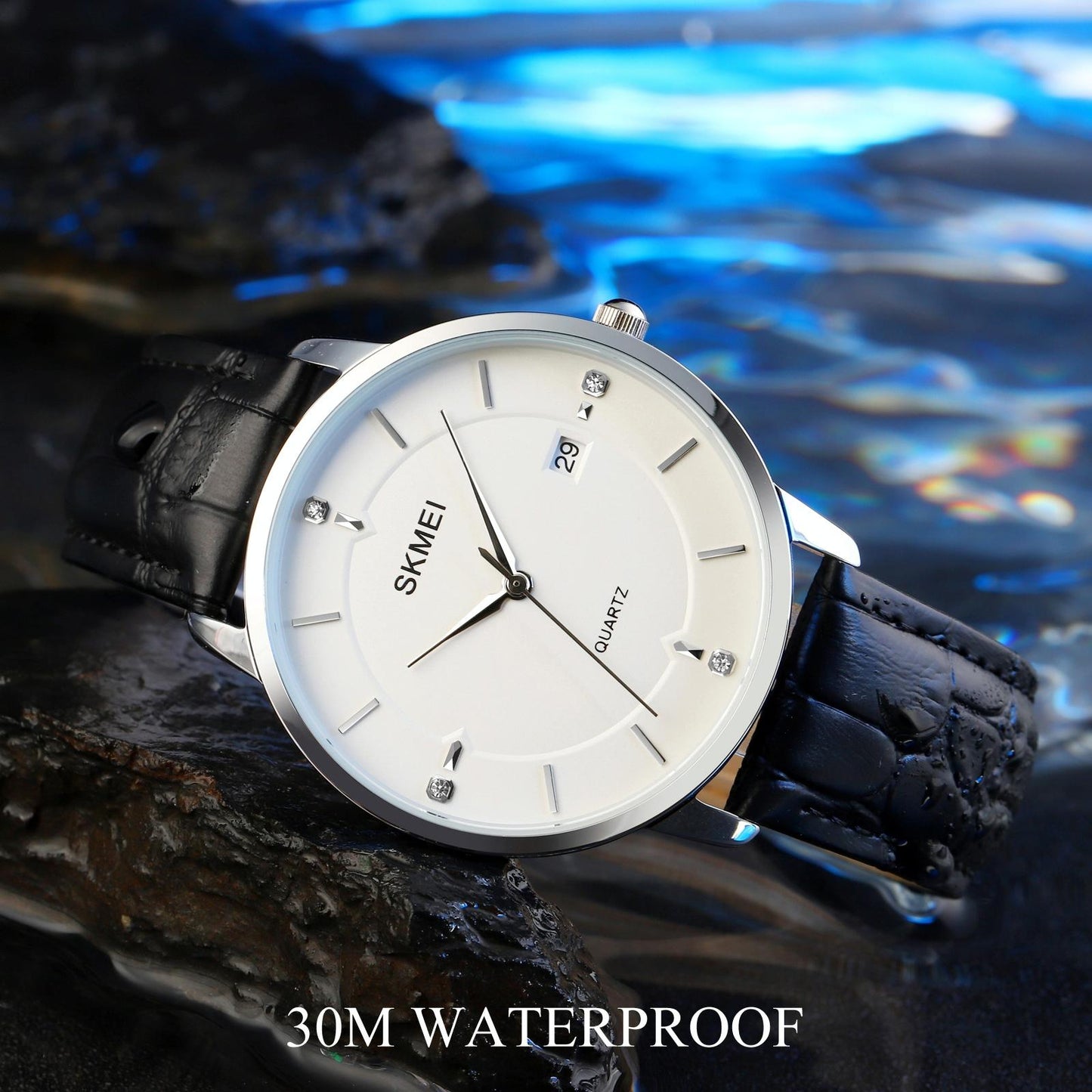 Men Casual Quartz Watch with Calendar - 1801 - Golden Steel Belt