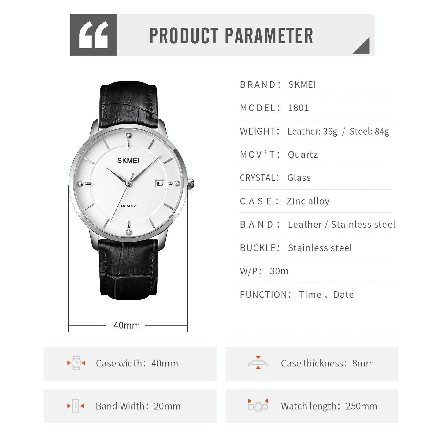 Men Casual Quartz Watch with Calendar - 1801 - Golden Steel Belt