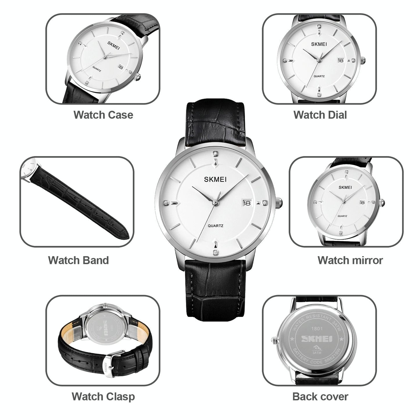 Men Casual Quartz Watch with Calendar - 1801 - Silver Steel Belt