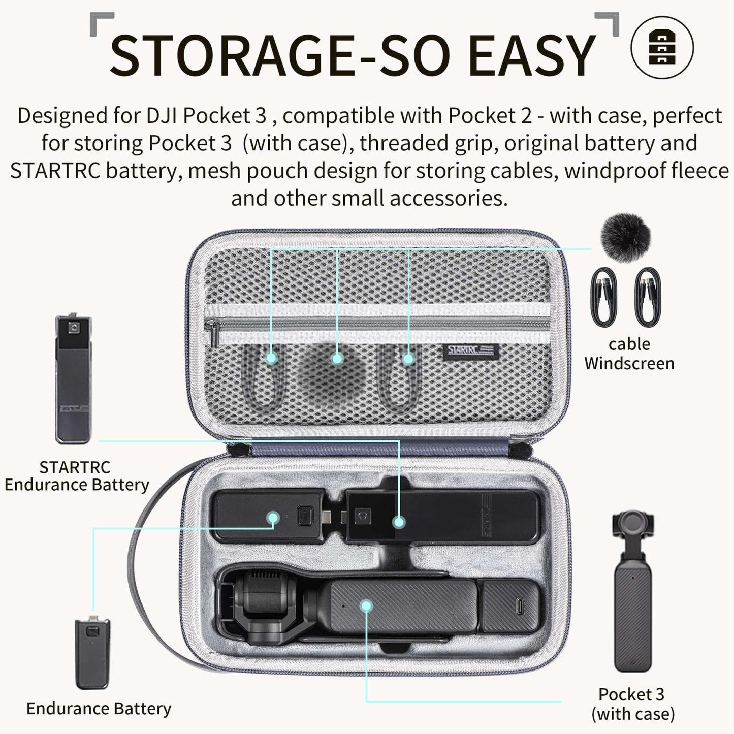 Compact Carrying Case for Dji Pocket 3 - Body Storage Bag