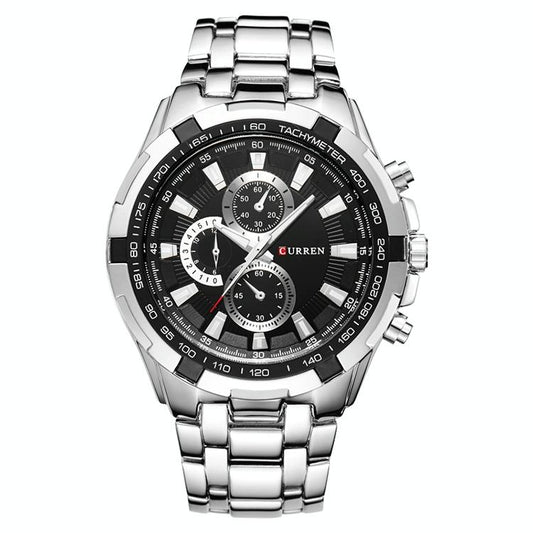 Stainless Steel Men Analog Sport Watch - 8023 - White Case Black Face