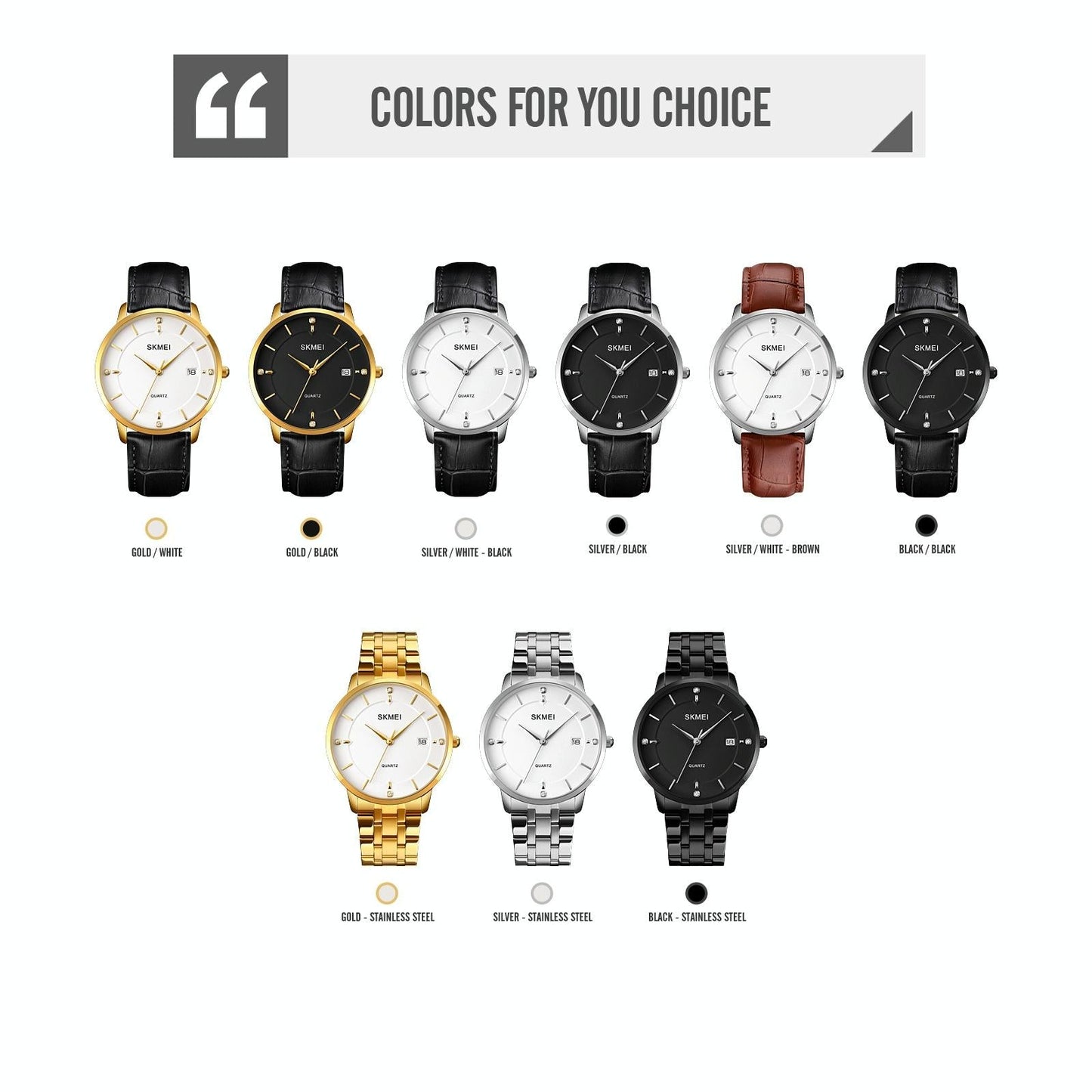 Men Casual Quartz Watch with Calendar - 1801 - Black Steel Belt