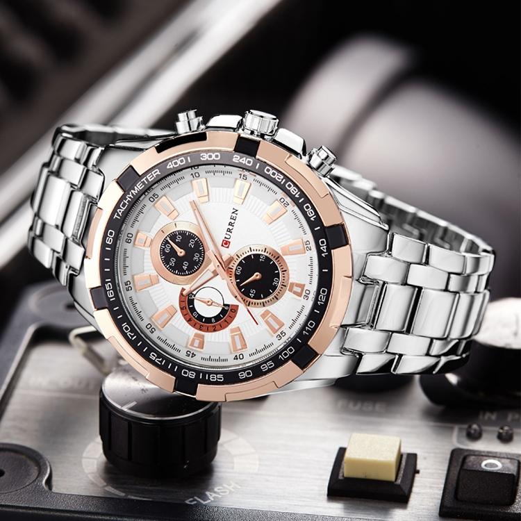 Stainless Steel Men Analog Sport Watch - 8023 - White Case Red Face