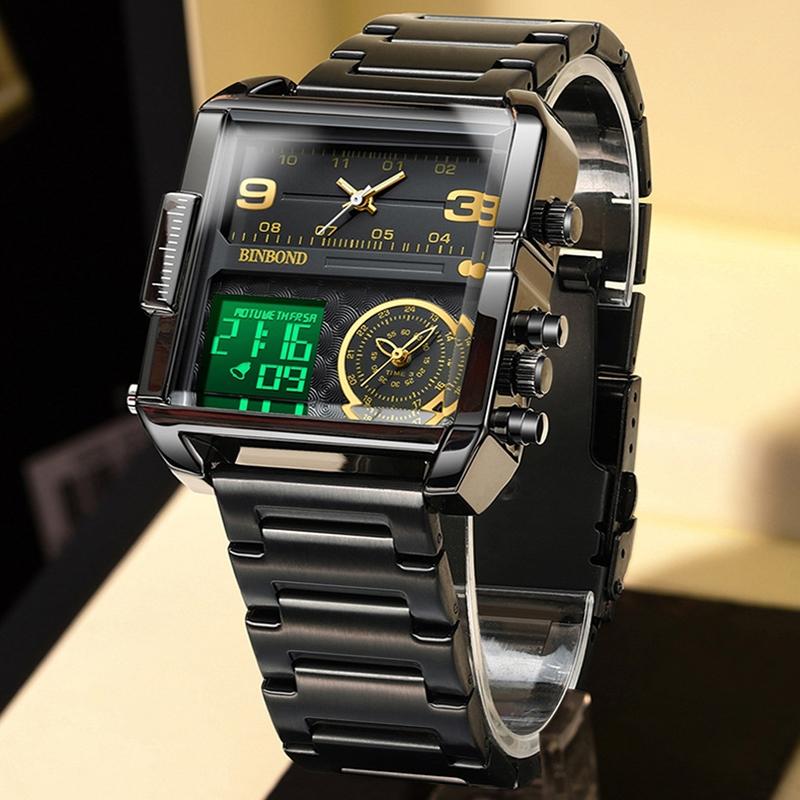 Waterproof Square Multifunctional Sports Quartz Watch - Full-Gold-Gold