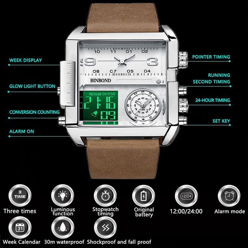 Waterproof Square Multifunctional Sports Quartz Watch - Full-Gold-Gold