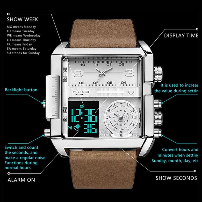 Waterproof Square Multifunctional Sports Quartz Watch - Full-Gold-Gold