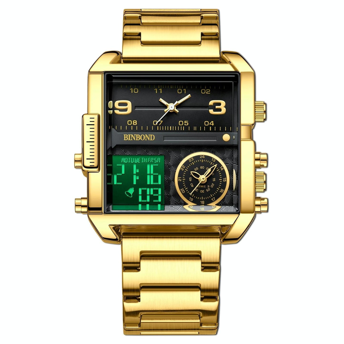Waterproof Square Multifunctional Sports Quartz Watch - Full-Gold-Gold