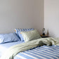 100% Cotton Duvet Quilt Cover Set w/ 2 Pillow Cases in Reversible Blue/Green/White Stripe - Double