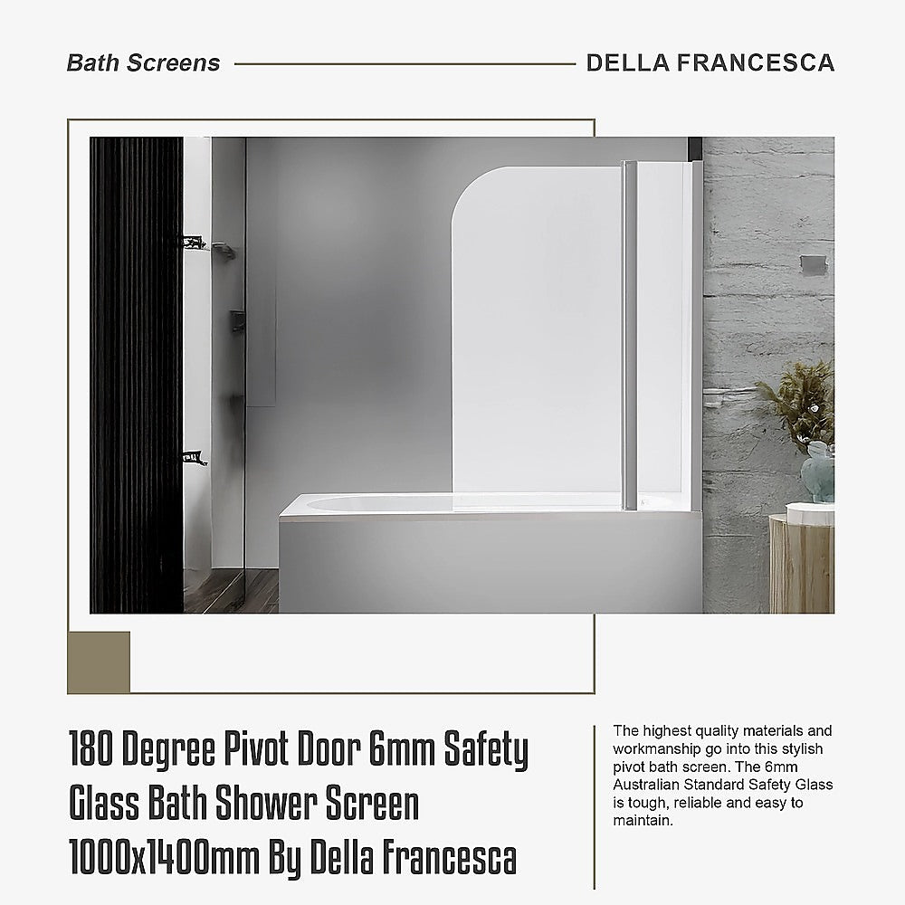 180° Pivot Door 6mm Safety Glass Bath Shower Screen 1000x1400mm By Della Francesca