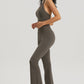 Dark Blue High-Waisted Lycra Yoga Bell-Bottom Pants for Women - Tummy Control & Butt Lifting
