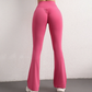 L Pink High Waist Flare Yoga Pants - Women's Bootcut Leggings - Peach Lift, Quick Dry, Workout & Fitness Pants