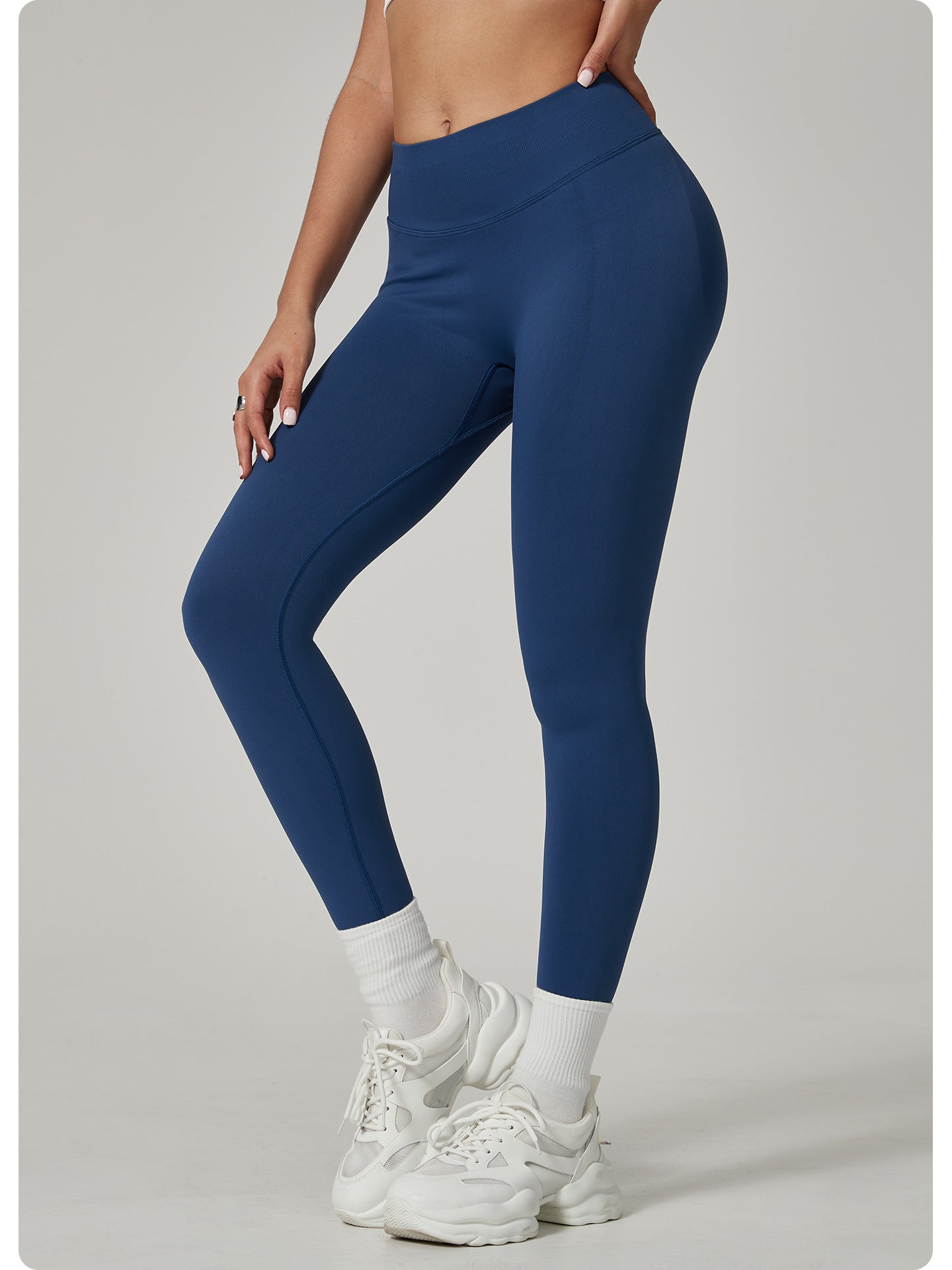 Dark Blue High-Waisted Butt Lift Yoga Pants for Women - Peach Hip Design, Full-Length Leggings, Workout and Fitness Activewear size M