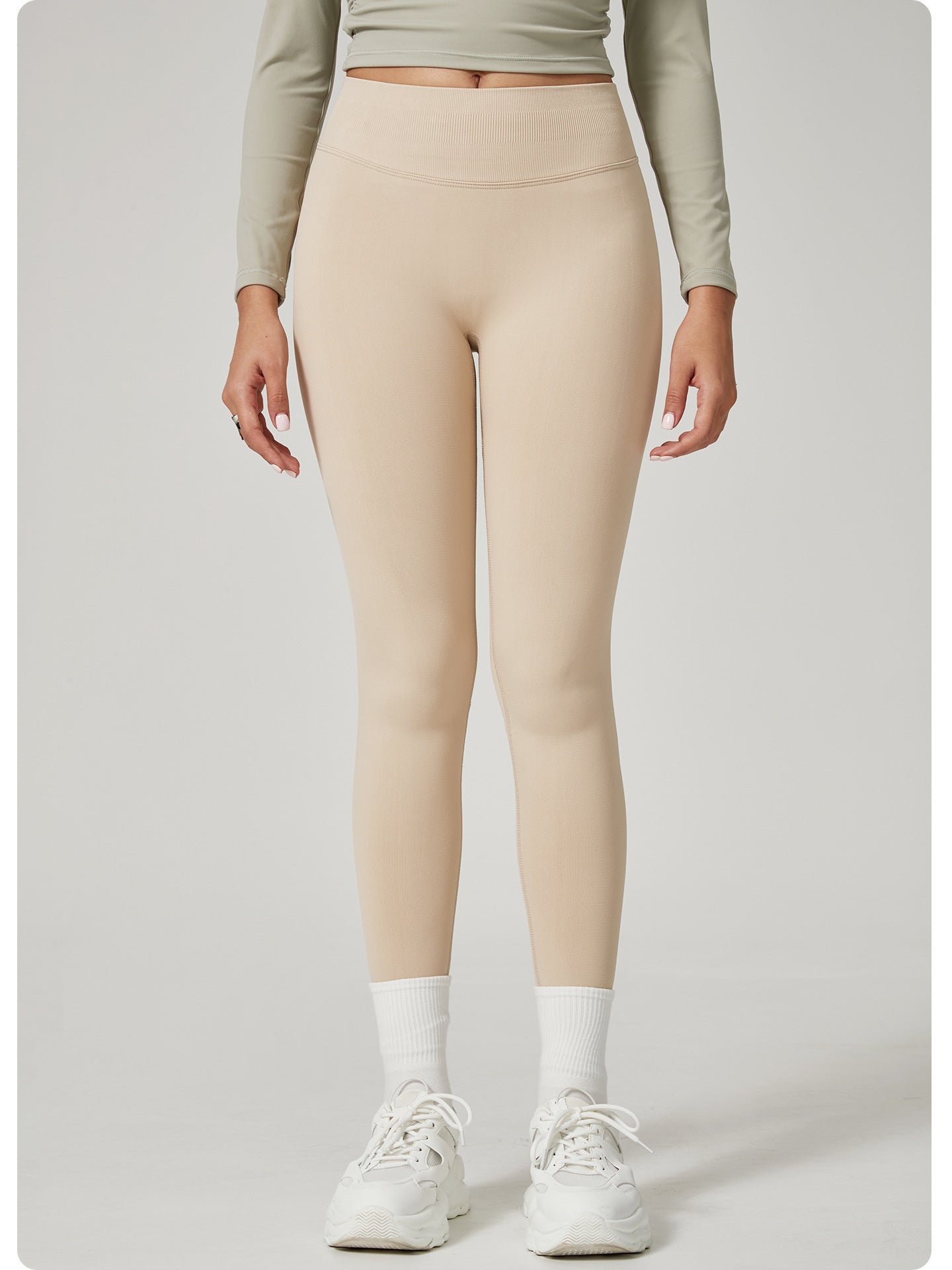 Khaki High-Waisted Butt Lift Yoga Pants for Women - Peach Hip Design, Full-Length Leggings, Workout and Fitness Activewear size M