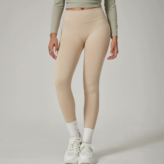 Khaki High-Waisted Butt Lift Yoga Pants for Women - Peach Hip Design, Full-Length Leggings, Workout and Fitness Activewear size XL