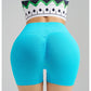 Colorful Blue Yoga Shorts - Seamless, High Waist, Tummy Control Size M