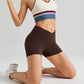 Dark Brown Yoga Shorts - Seamless, High Waist, Tummy Control Size M