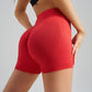 Watermelon Red Yoga Shorts - Seamless, High Waist, Tummy Control Size M