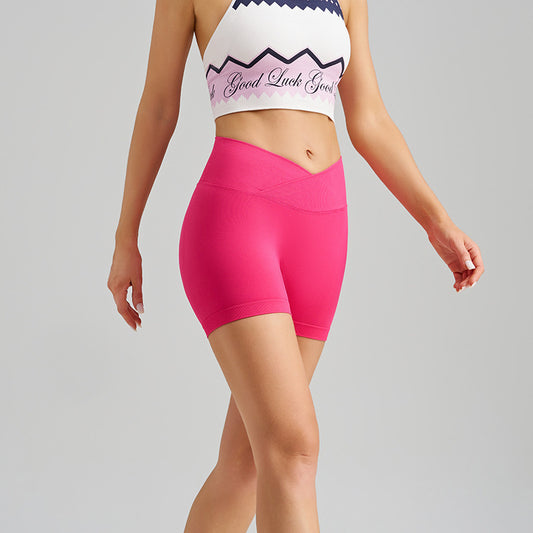 Rose Red Yoga Shorts - Seamless, High Waist, Tummy Control Size XL
