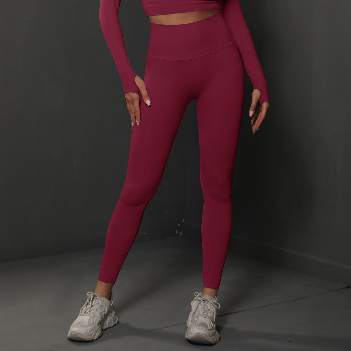 Size M Claret Red Seamless High-Waisted Yoga Pants for Women - Lift Workout Leggings for Running, Gym, and Fitness