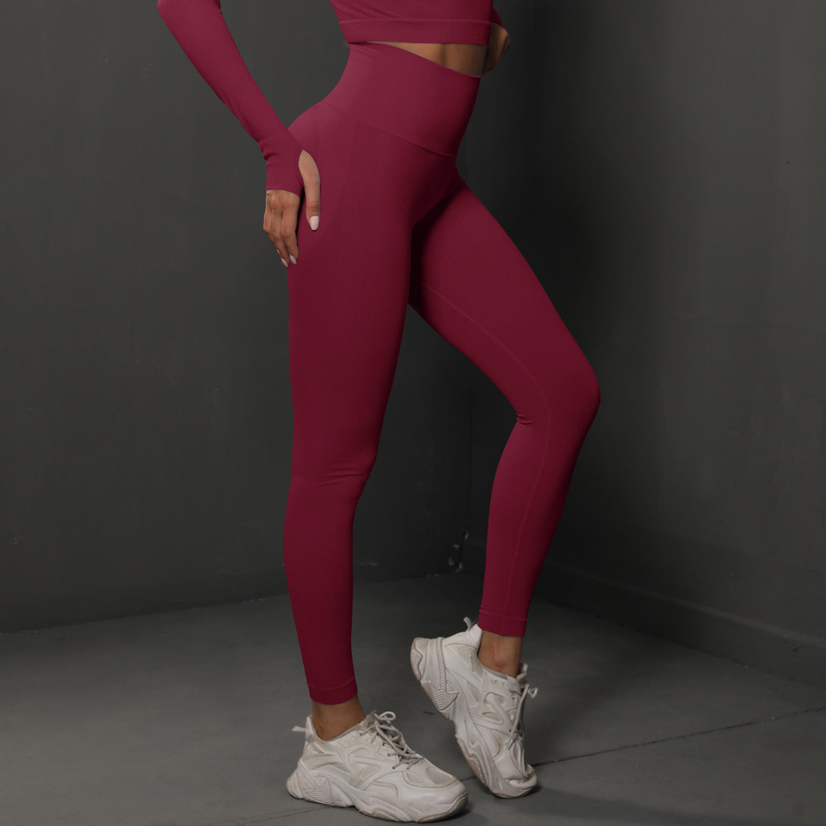 Size S Claret Red Seamless High-Waisted Yoga Pants for Women - Lift Workout Leggings for Running, Gym, and Fitness