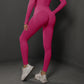 Size L Rose Red Seamless High-Waisted Yoga Pants for Women - Lift Workout Leggings for Running, Gym, and Fitness