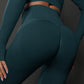 Size L Dark Green Seamless High-Waisted Yoga Pants for Women - Lift Workout Leggings for Running, Gym, and Fitness