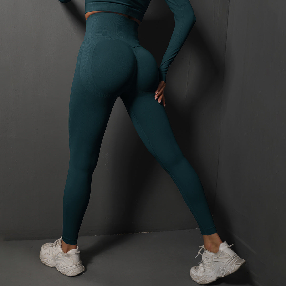 Size L Dark Green Seamless High-Waisted Yoga Pants for Women - Lift Workout Leggings for Running, Gym, and Fitness