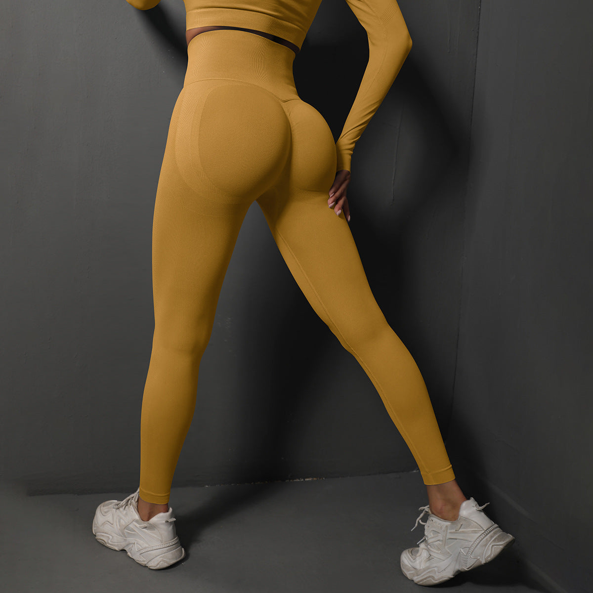 Size S Yellow Seamless High-Waisted Yoga Pants for Women - Lift Workout Leggings for Running, Gym, and Fitness
