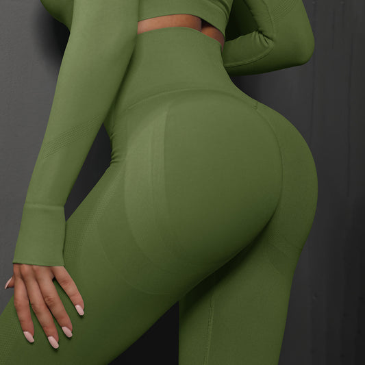 Size L Emerald Green Seamless High-Waisted Yoga Pants for Women - Lift Workout Leggings for Running, Gym, and Fitness