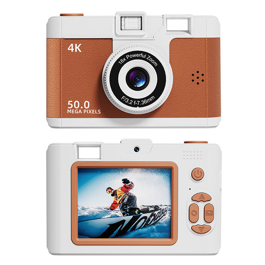 Compact 4K Digital Camera - 50MP, 16x Zoom, 2.4-inch IPS Screen, WiFi & Fill Light - Retro CCD Style(Brown)