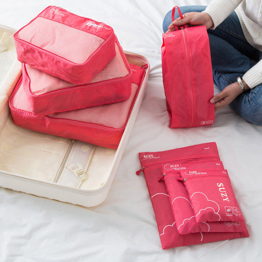 Dark Pink 7-Piece Travel Packing Cubes & Organizer Set - Lightweight Luggage Storage Bags for Clothes, Shoes & Toiletries