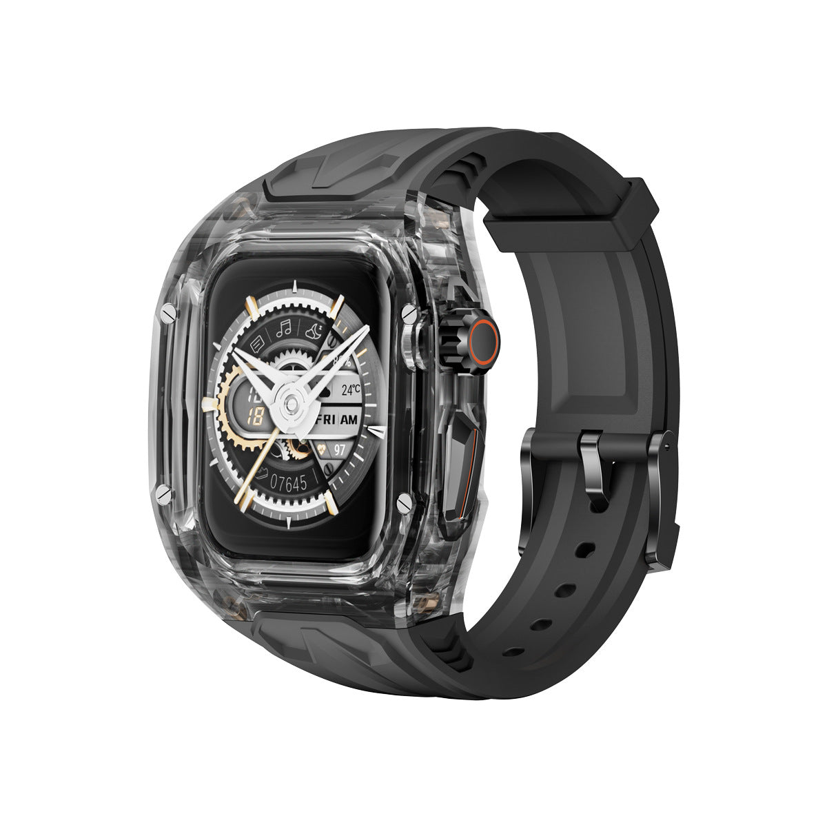 Transparent PC+TPU Sports Watch Strap & Case for Smart Watch - Raised Edge Protection, Wireless Charging Compatible(Black transparent black)